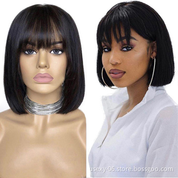 China vendors wholesale cheap natural straight 100% virgin brazilian short bob wigs human hair with bangs